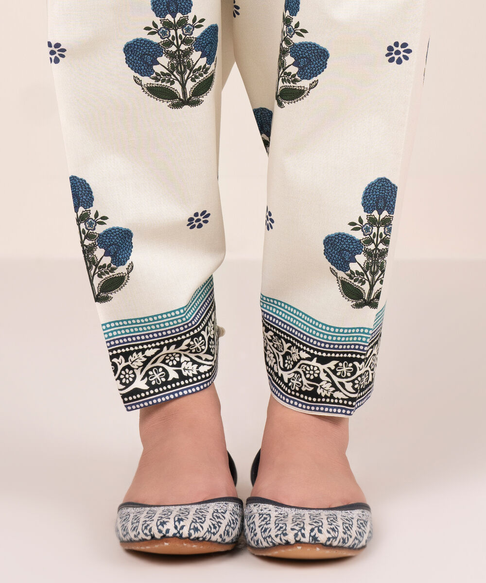 Women's RTW Cambric Printed White Shalwar