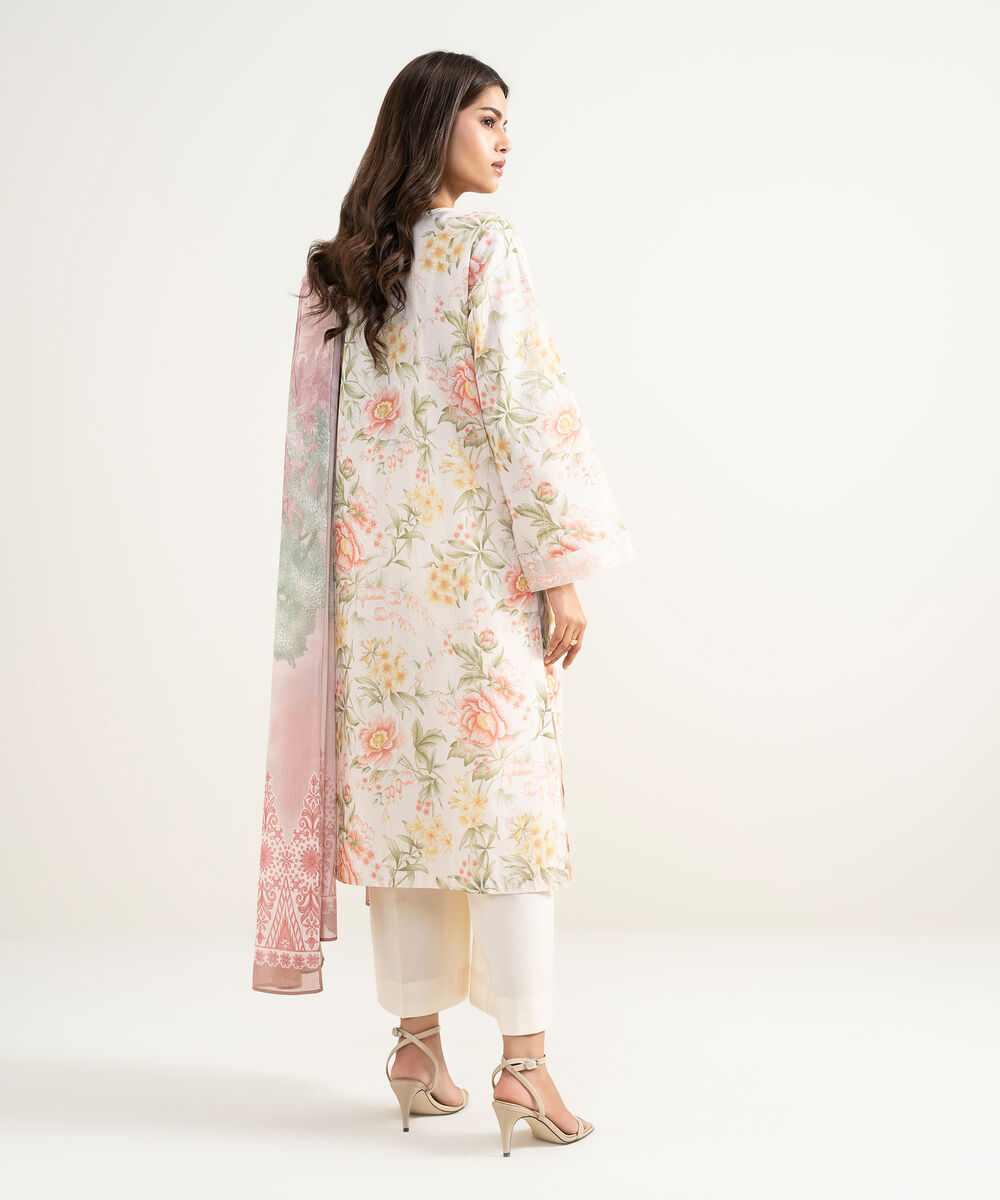 Women's Unstitched Lawn Embroidered Light Pink 2 Piece Suit