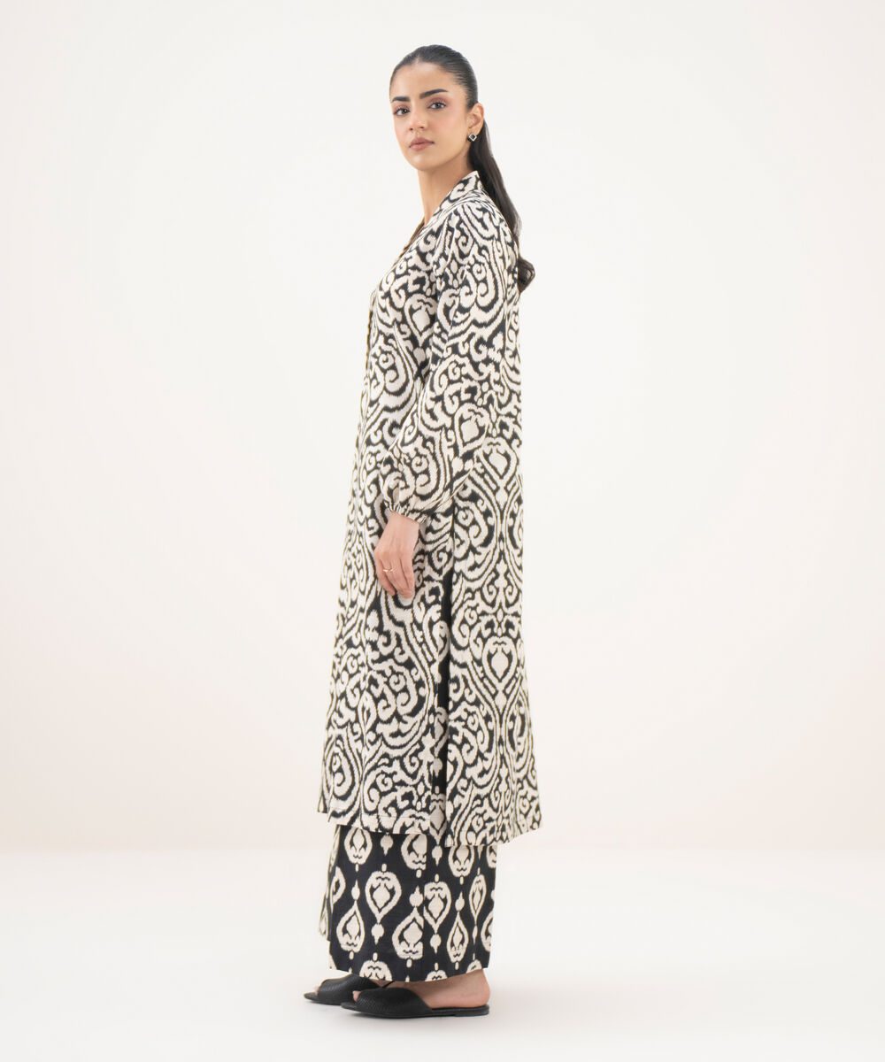 Women's RTW Khaddar Printed Straight Off White Shirt