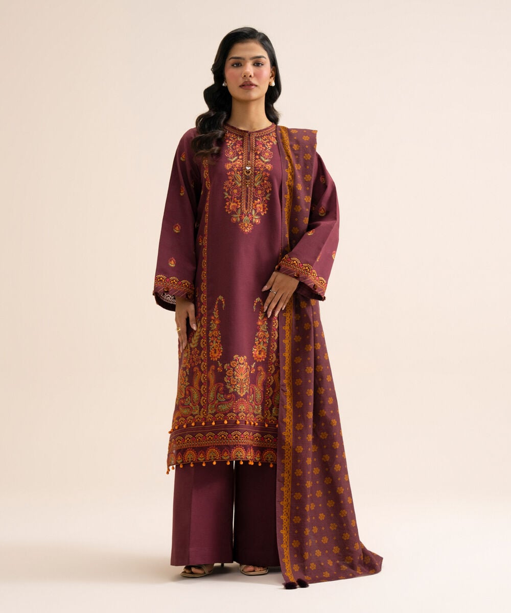 Women's Unstitched Light Khaddar Embroidered Multi 3 Piece Suit