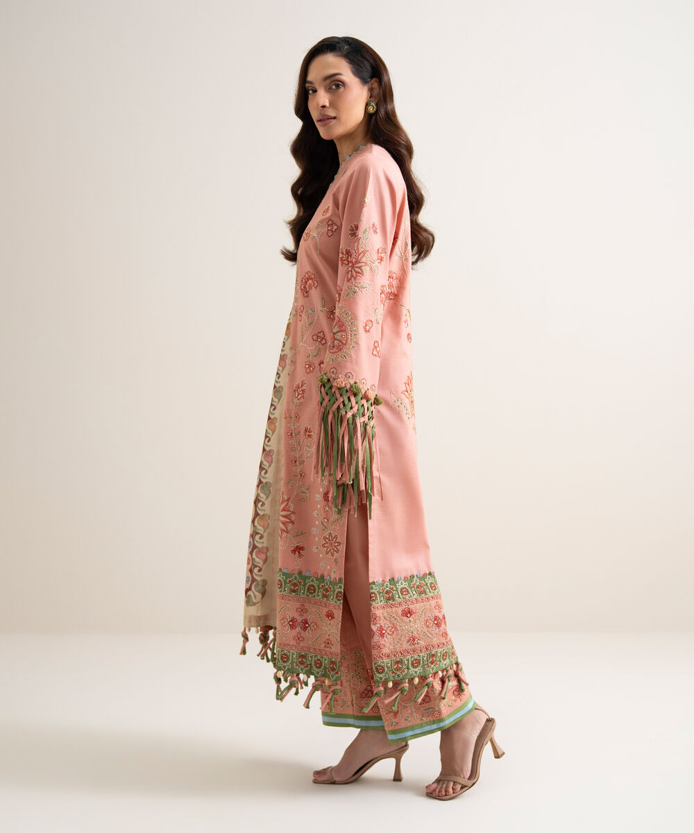 Women's Unstitched Textured Lawn Embroidered Pink