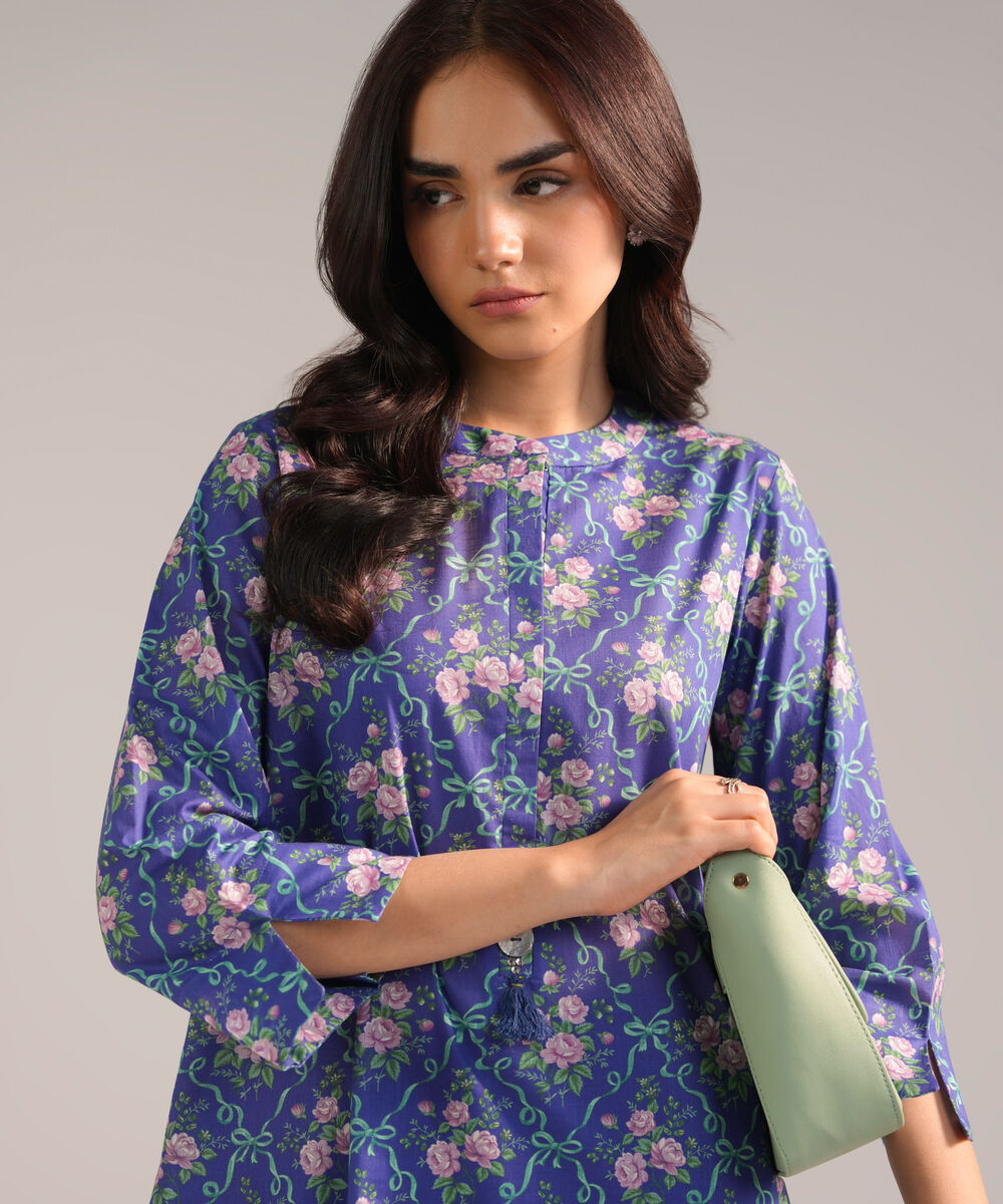 Women's RTW Crosshatch Printed Dark Blue Straight Shirt