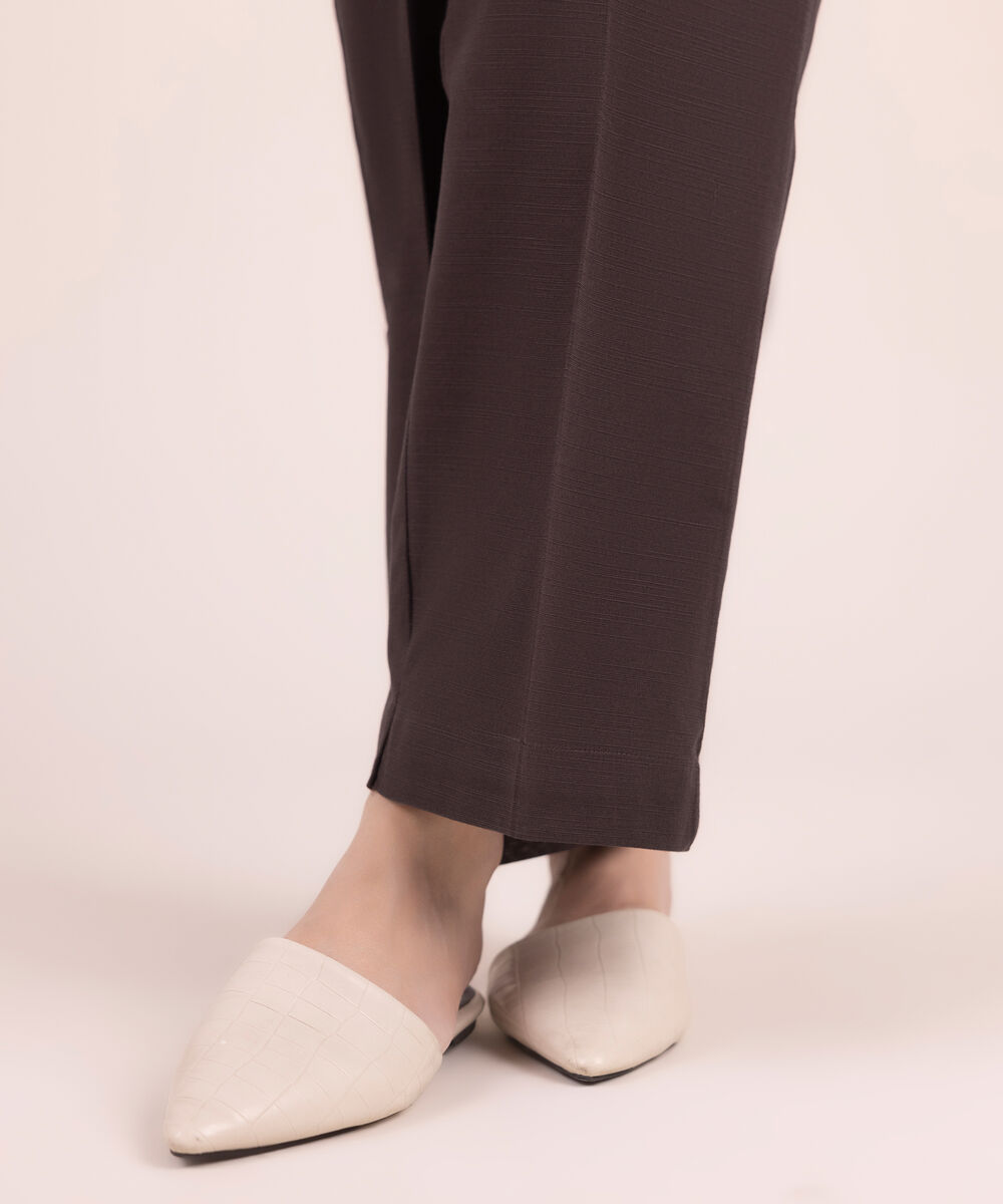 Women's RTW Cotton Solid Brown Straight Pants
