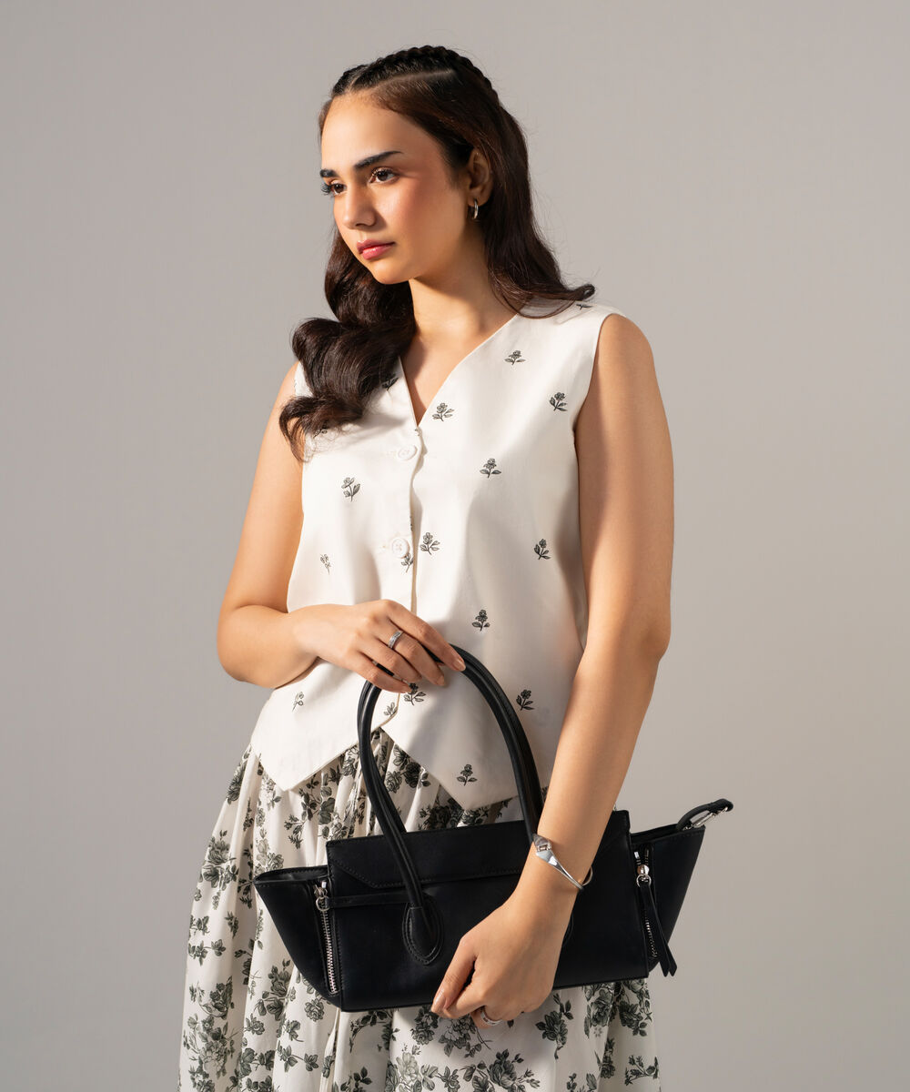 Women's RTW Poplin Printed White Top