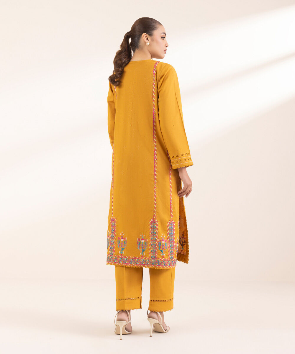 Women's Pret Multineps Orange Embroidered A-Line Shirt