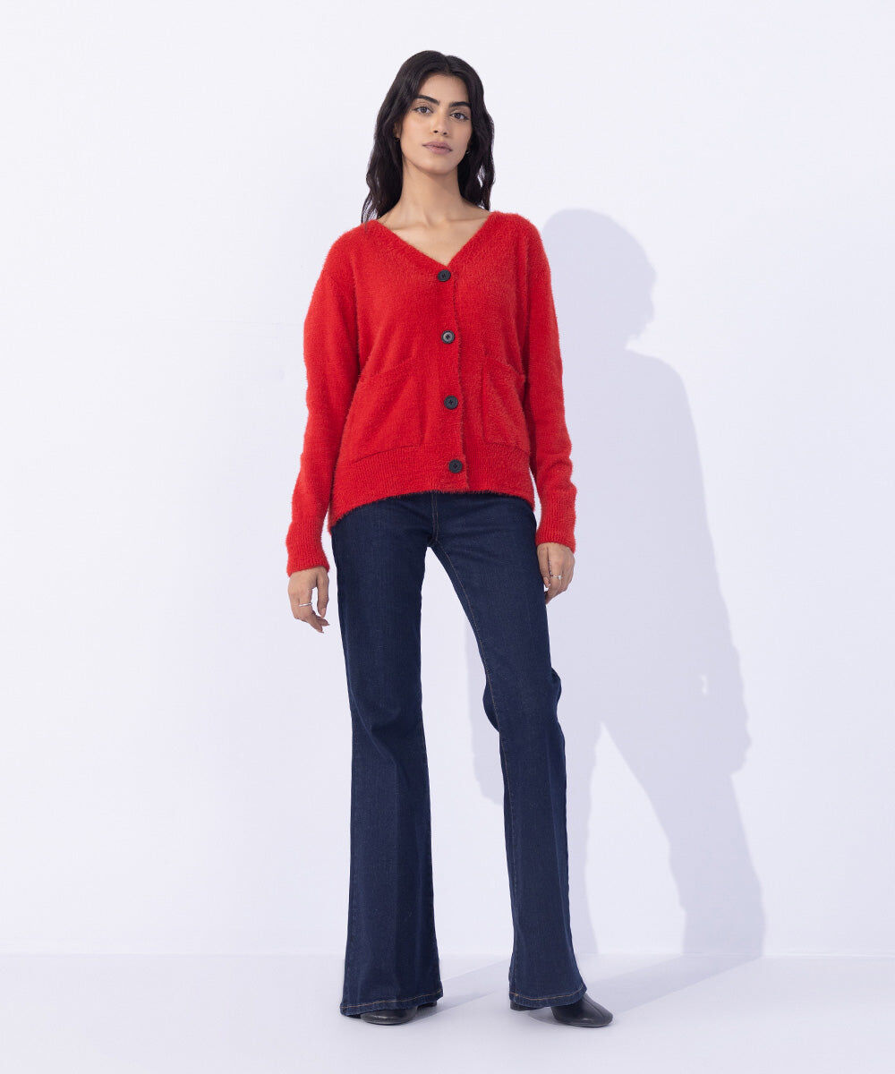 Woman - Red Soft Touch Knit Cardigan