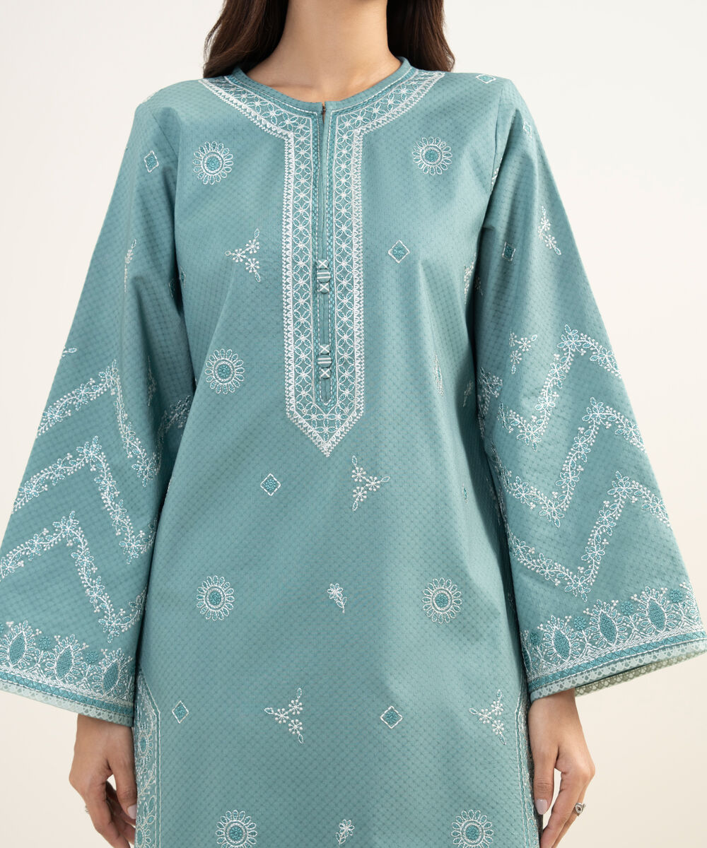 Women's Unstitched Dobby Embroidered Grey 3 Piece Suit