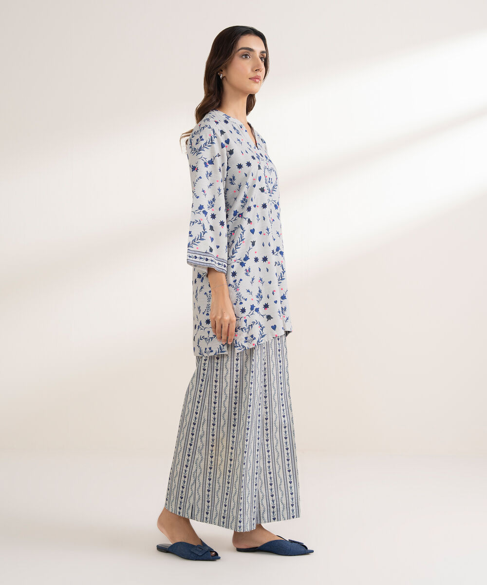 Women's RTW Arabic Khaddar Embroidered Straight Grey Shirt