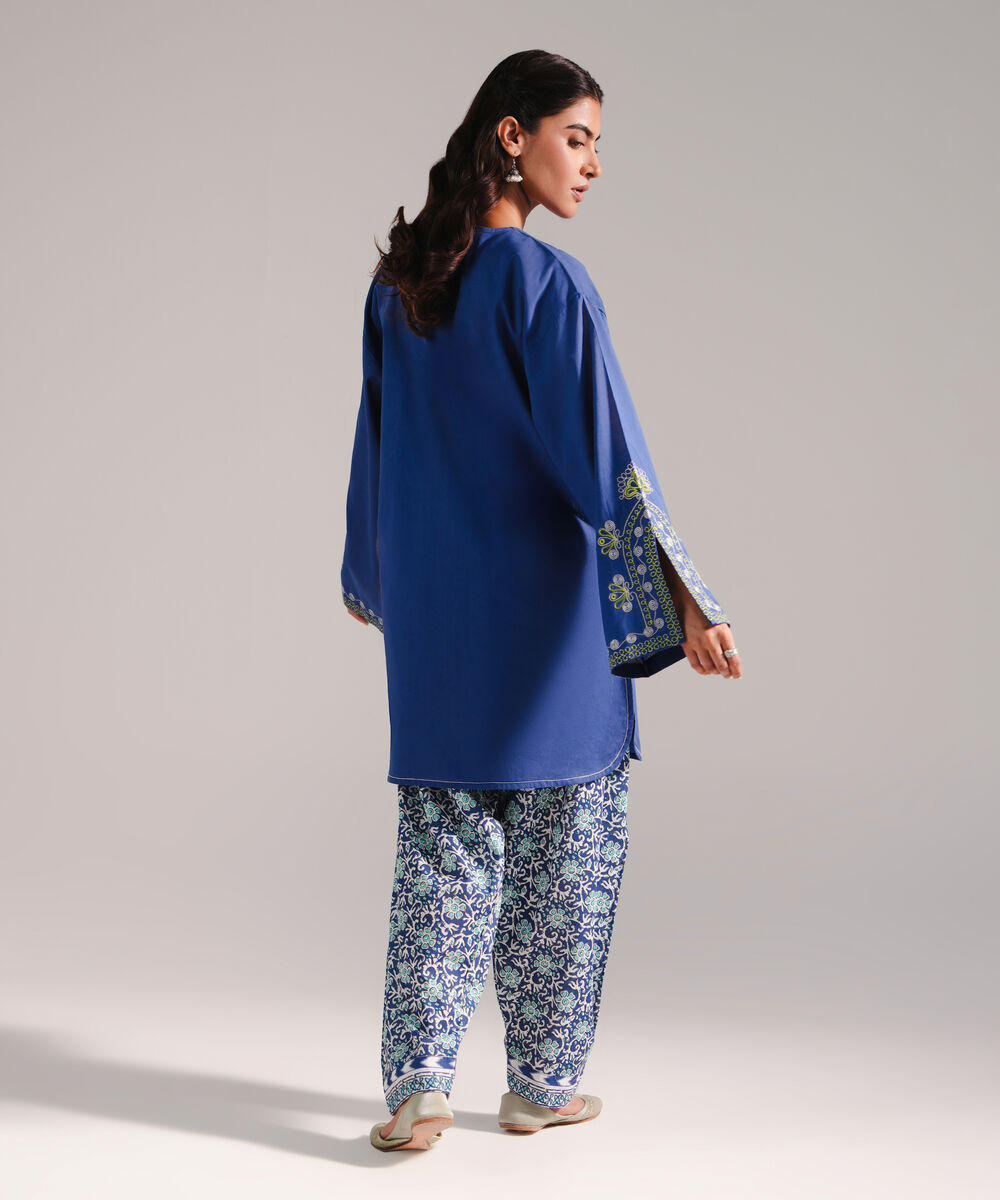 Women's RTW Crosshatch Embroidered Dark Blue Straight Shirt