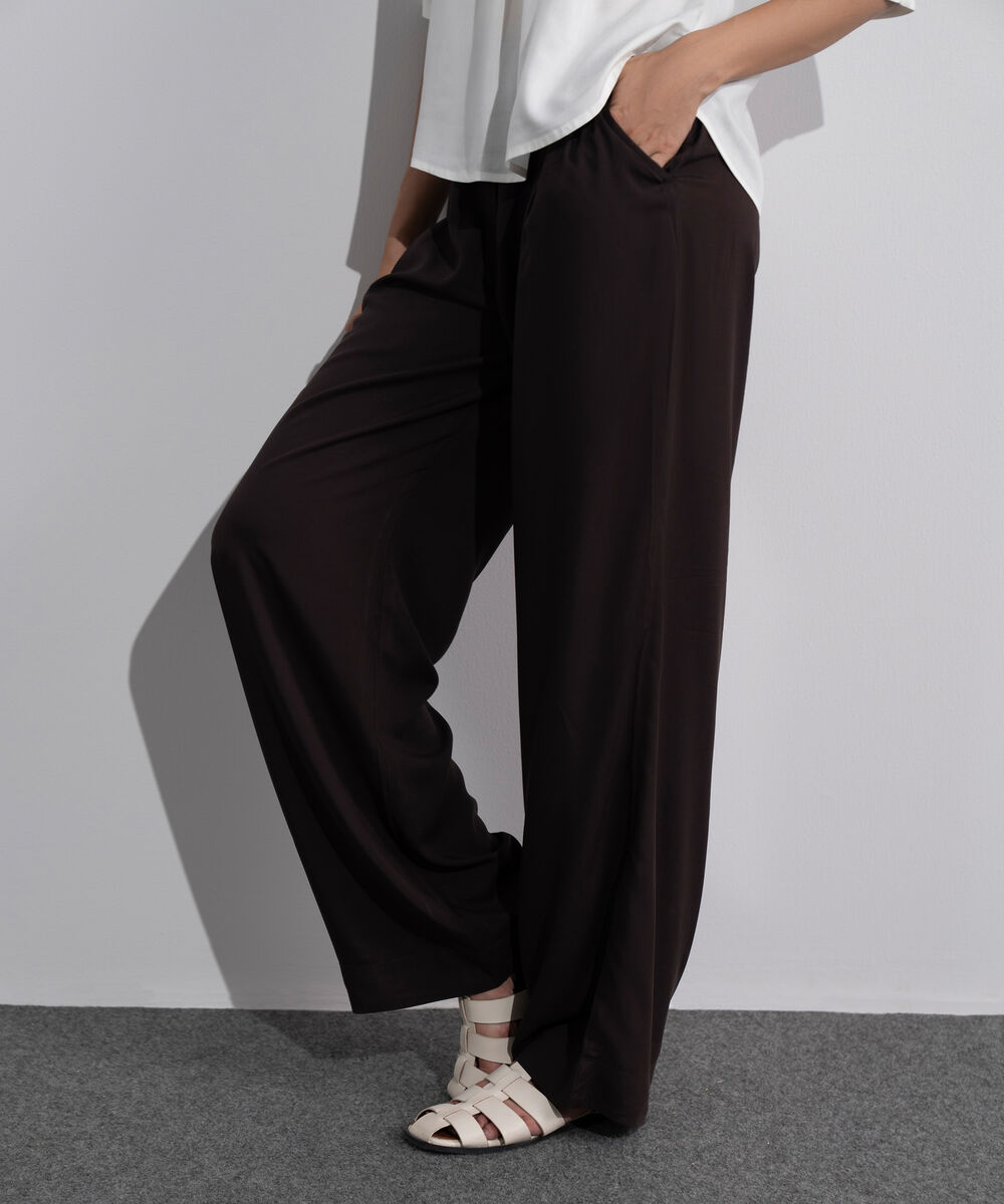 Women's Dark brown Flowy Pleated Pants