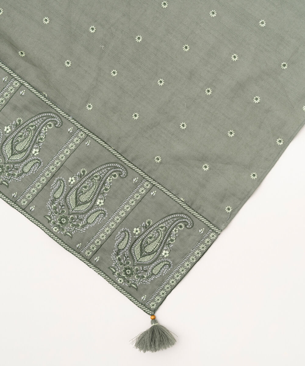 Textured Voile Embroidered Grey Dupatta