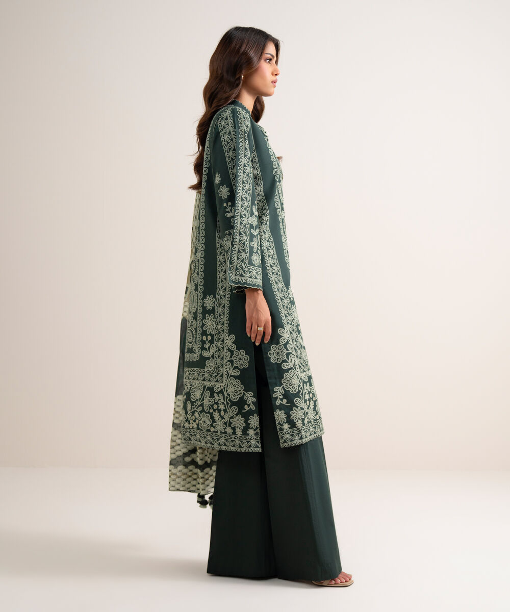 Women's Unstitched Printed Lawn Green 3 Piece Suit