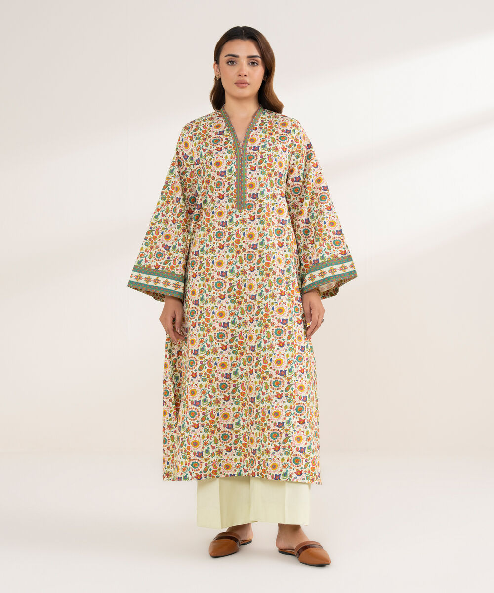 Women's Unstitched Cotton Printed Multi 2 Piece Suit