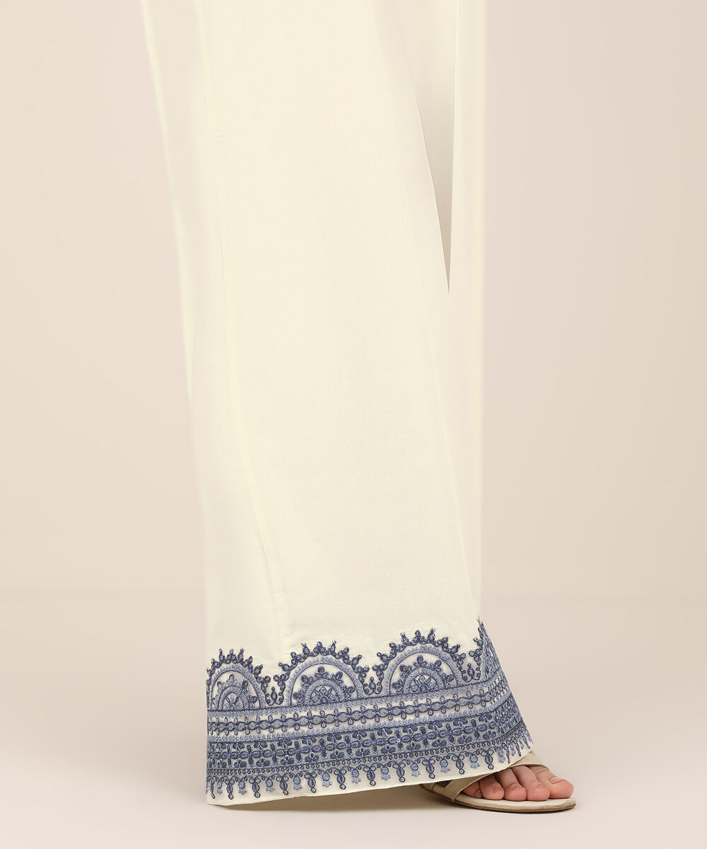 Women's RTW Cambric White Embroidered Flared Pants