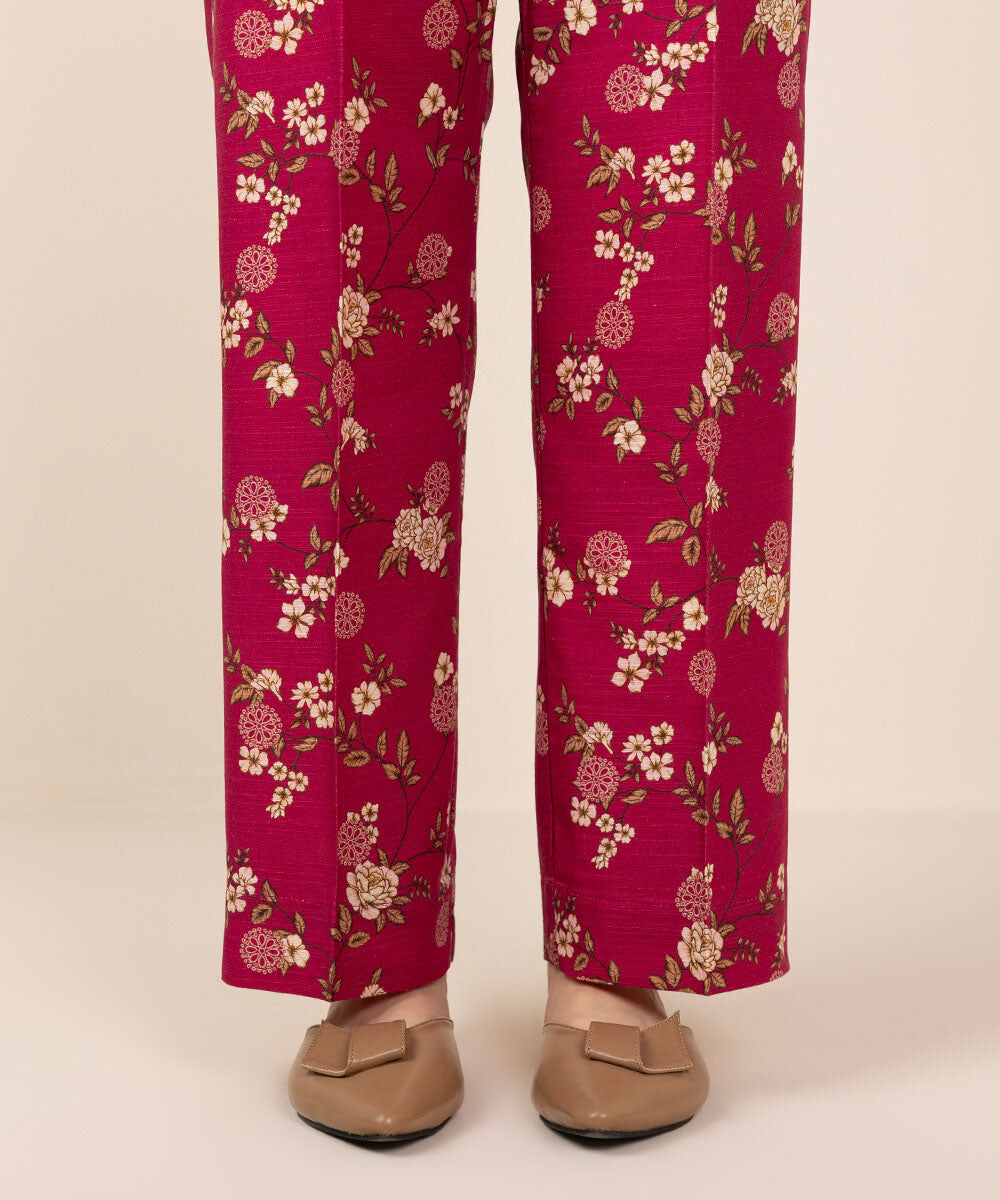 Woman - Pink Printed Khaddar Straight Pants