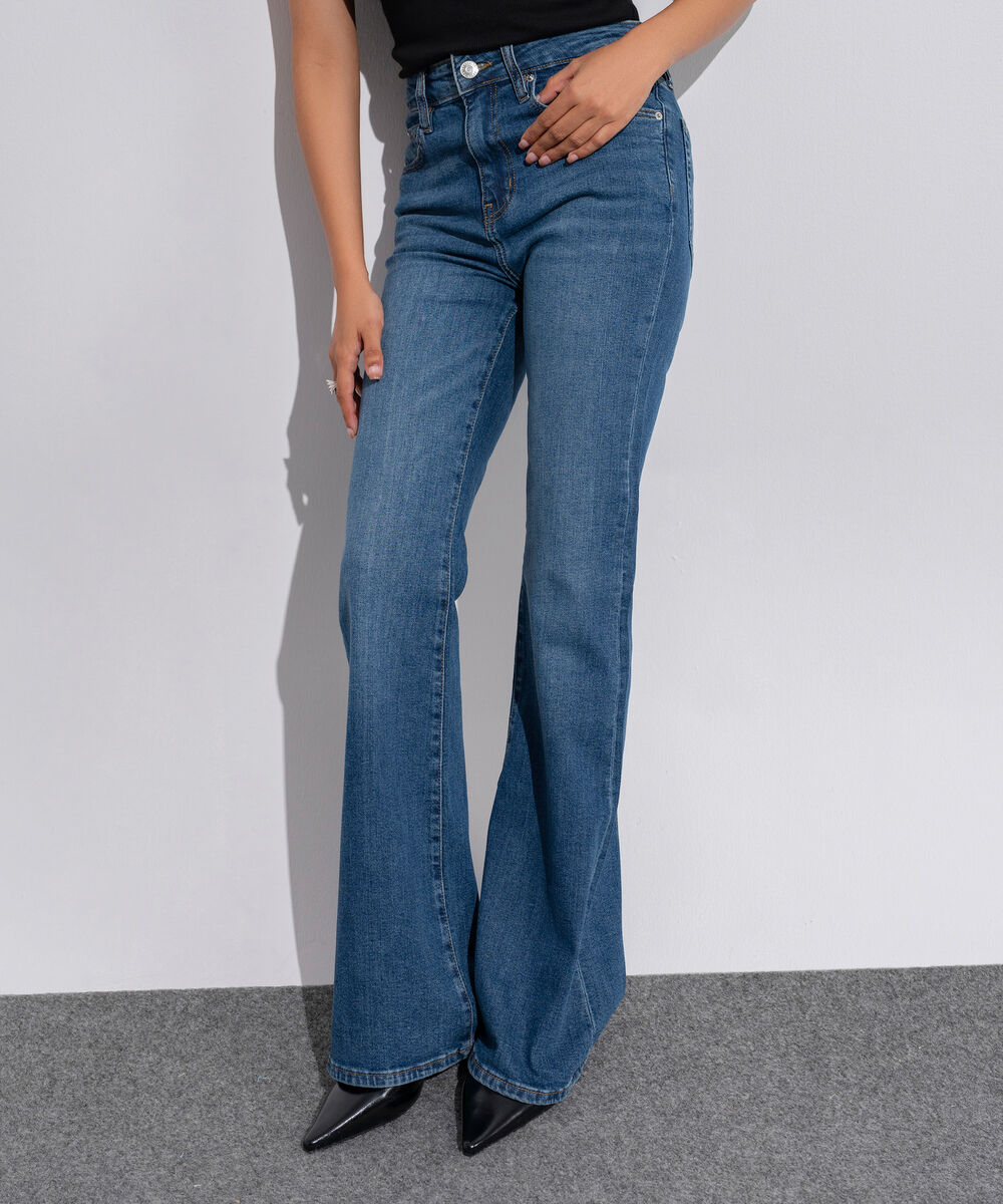 Women's Western Wear Denim Flared Fit Indigo Blue - Dark Worn Jeans