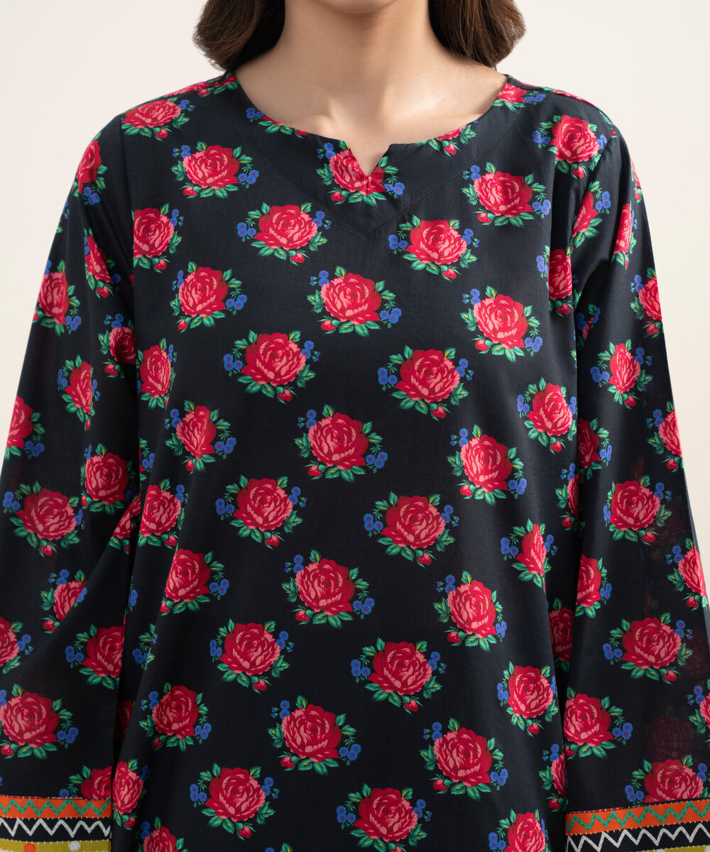 Women's RTW Slub Lawn Printed Off White 2 Piece Suit