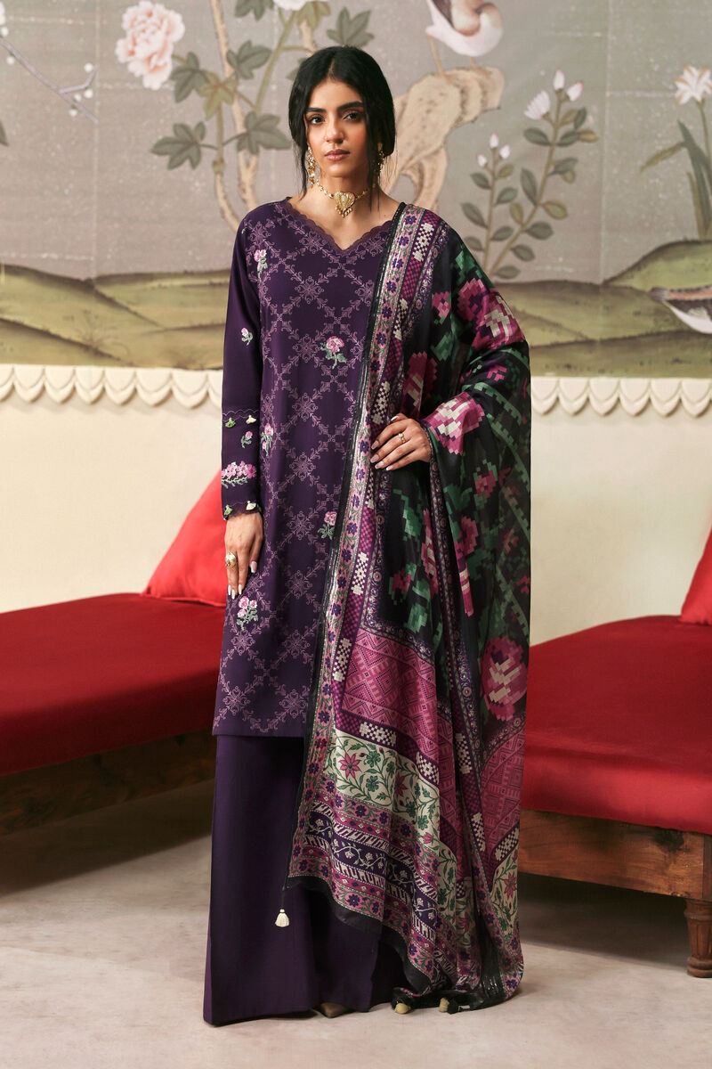 3 Piece - Embroidered Raw Silk Suit