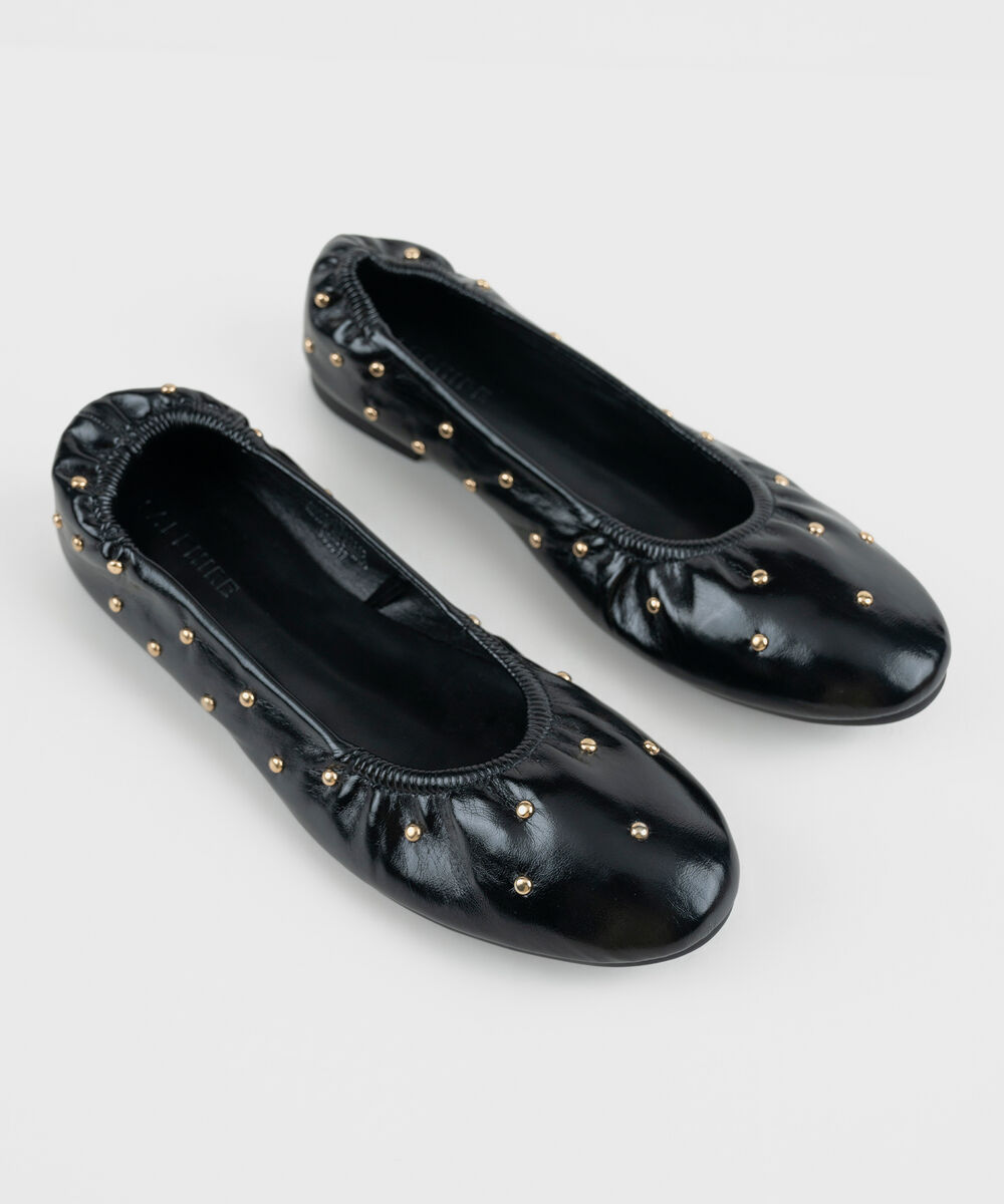 Women's Black Ballet Pumps With Stud Embellishment