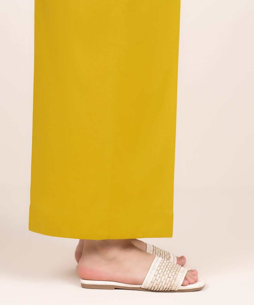 Women's RTW Cotton Viscose Yellow Solid Culottes