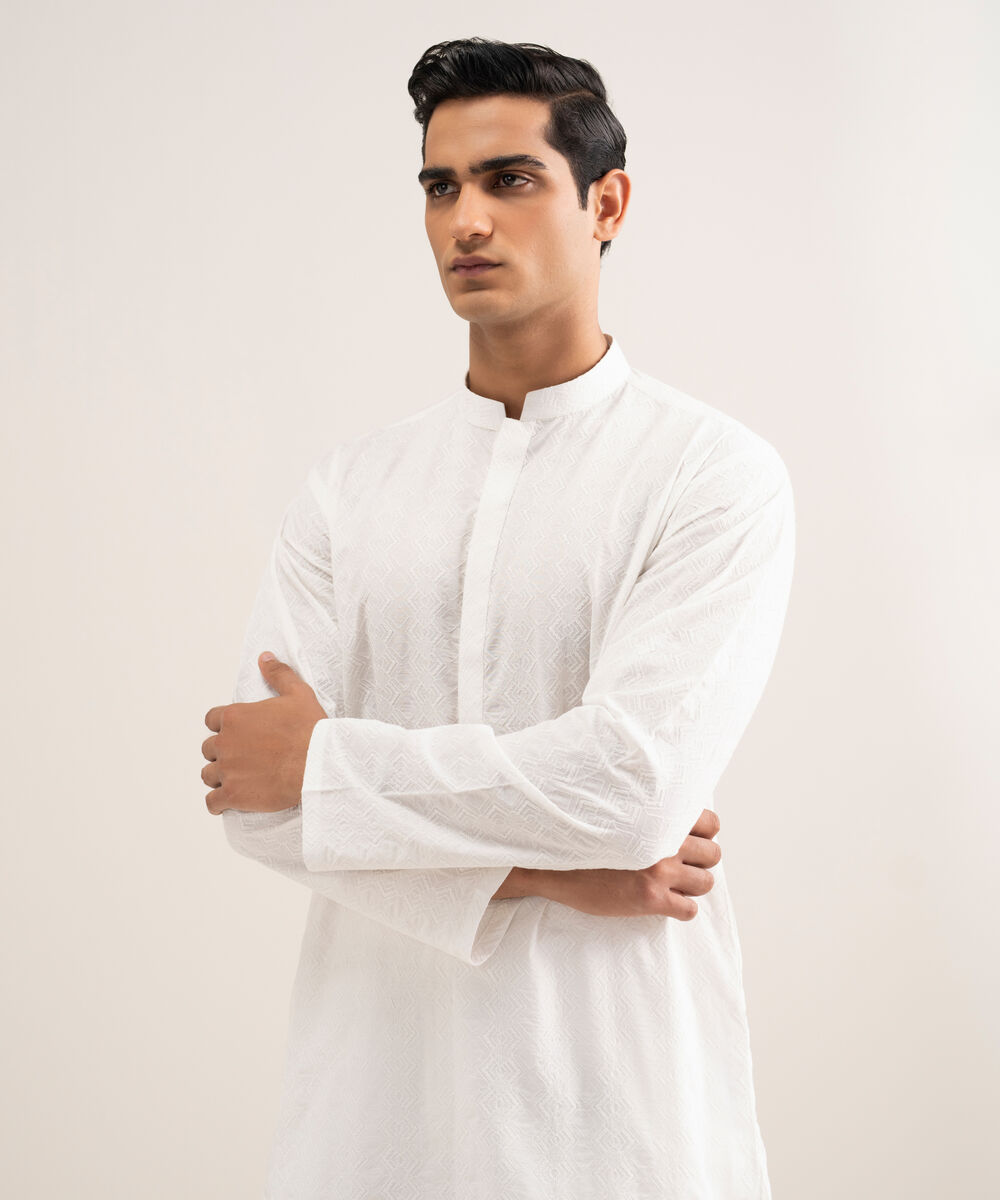 Men'S Stitched Off White Premium Cotton Suit