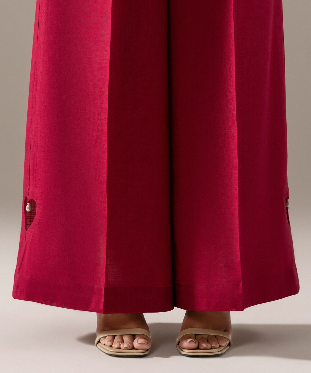 Women's RTW Cross Hatch Solid Maroon Flared Pants