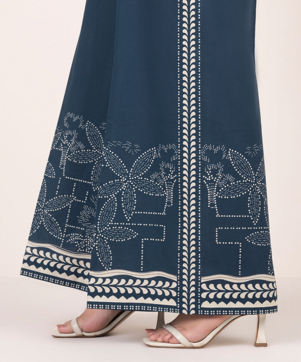 Women's RTW Lawn Printed Blue Culottes