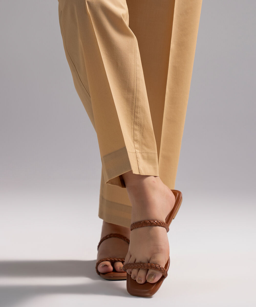 Women's RTW Cambric Solid Beige Straight Pants