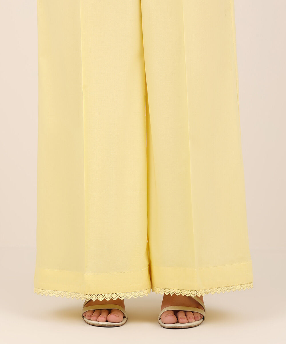 Women's RTW Cambric Yellow Solid Flared Pants