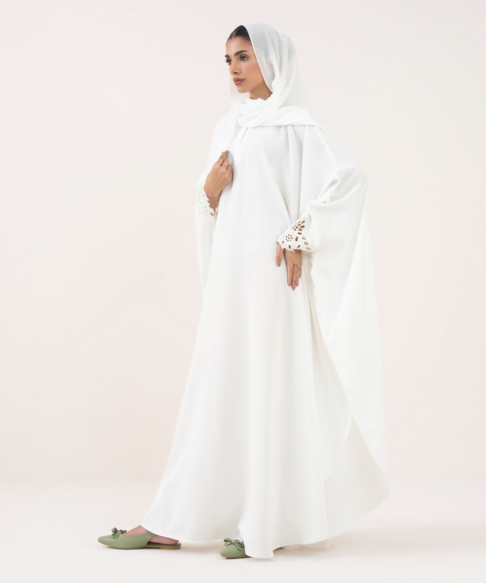 Women's White Polyester Abaya Set