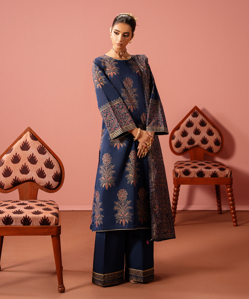 Women's RTW Lawn Blue Printed A-Line Shirt