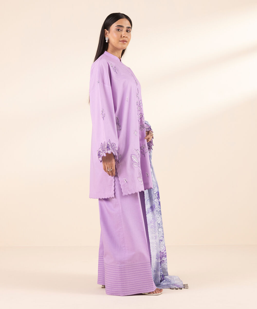 Women's Unstitched Lawn Embroidered Purple 3 Piece Suit