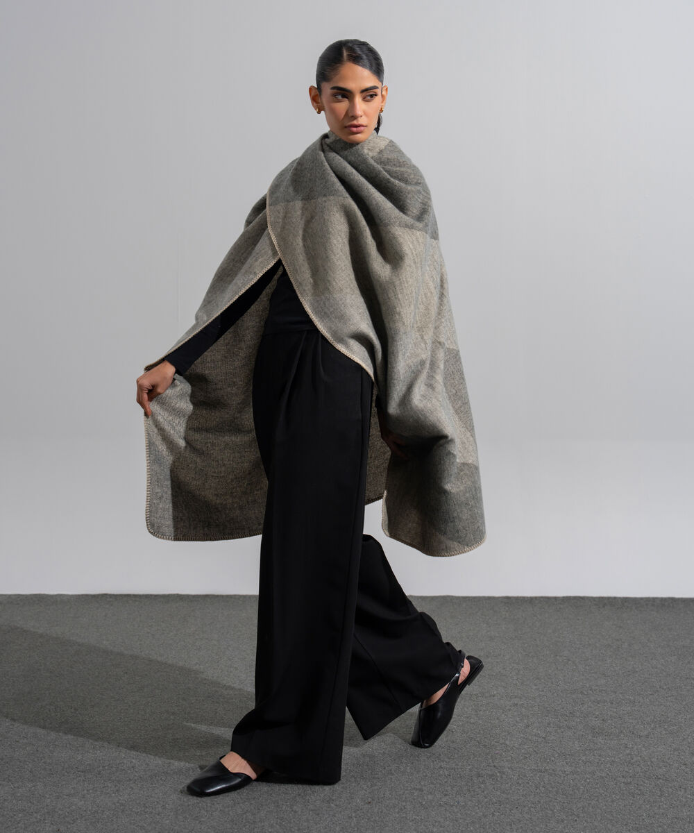 Women's Western Wear Grey Polyester Cape Shawl