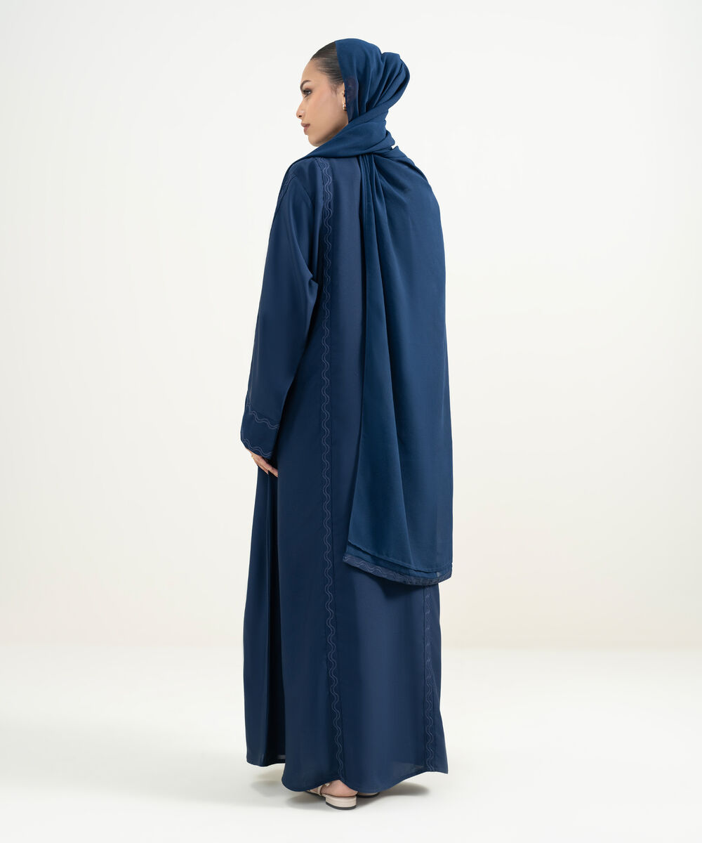 Women's Blue Embroidered Abaya Set
