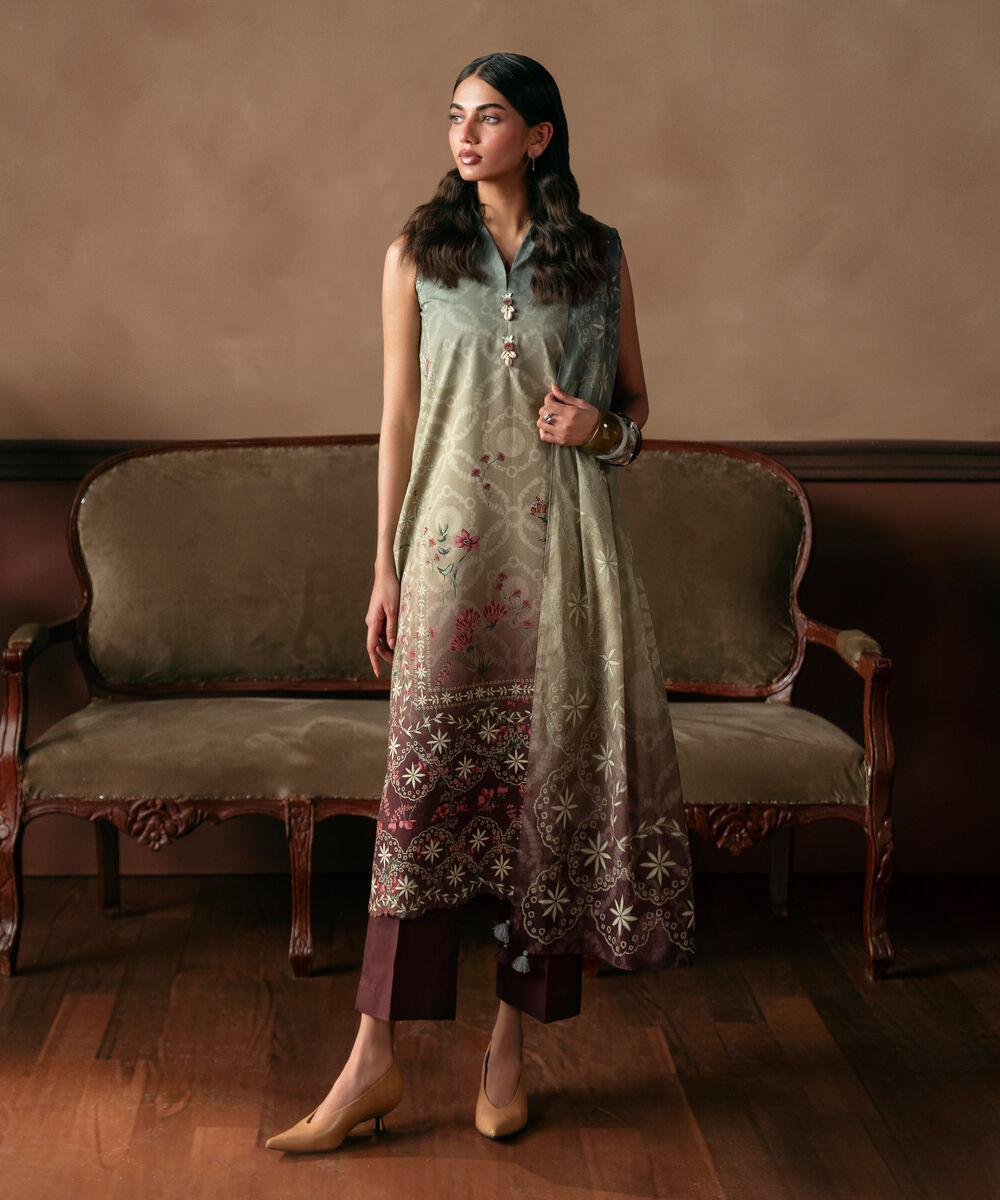 Women's Unstitched Cotton Printed Multi 3 Piece Suit