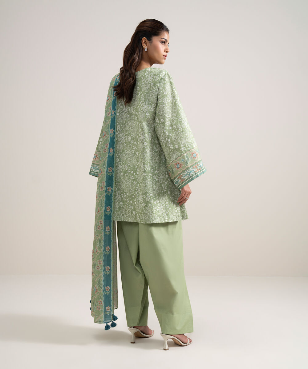 Women's Unstitched Lawn Printed Sage Green 3 Piece Suit
