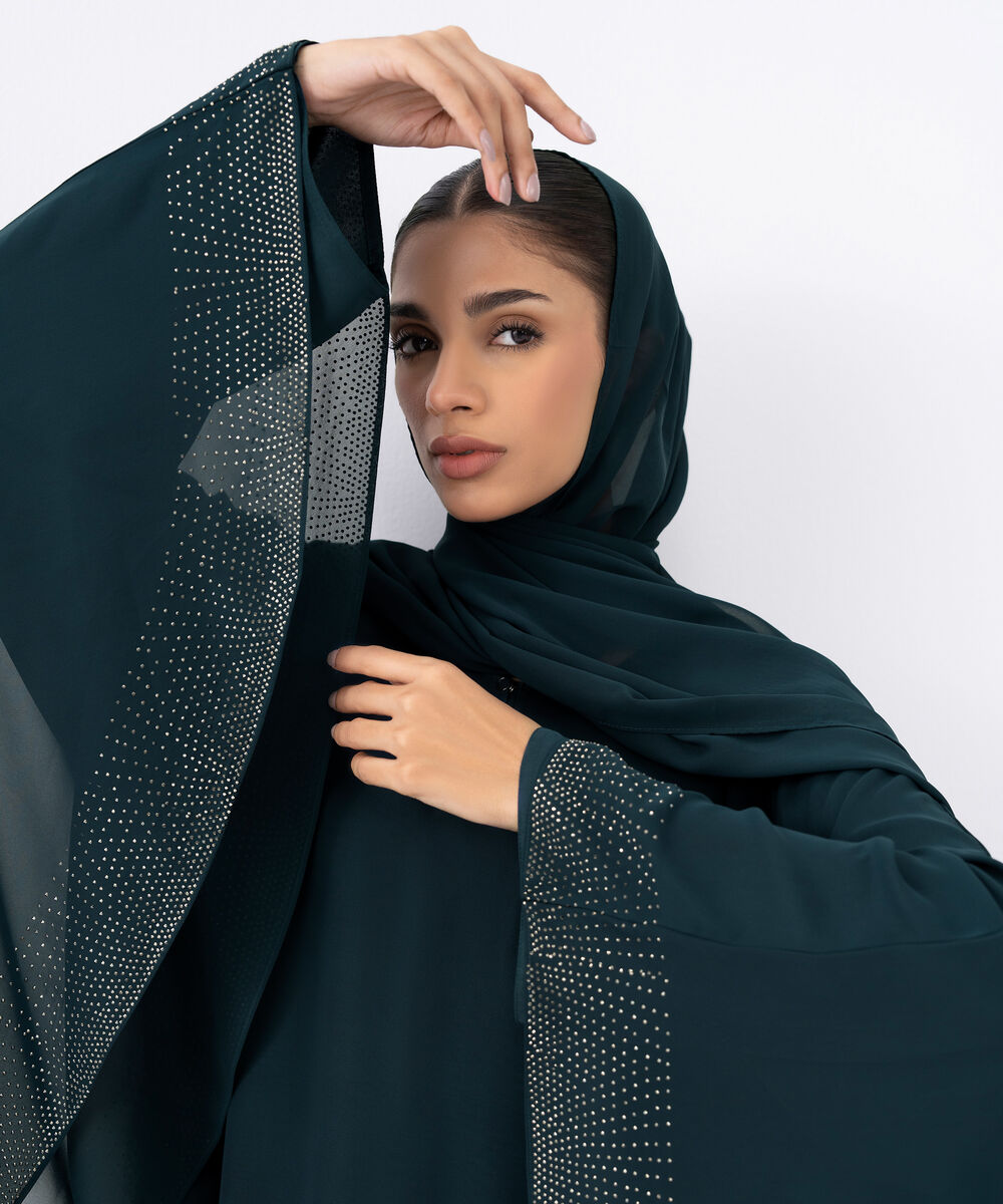 Women's Blue Polyester Abaya Set