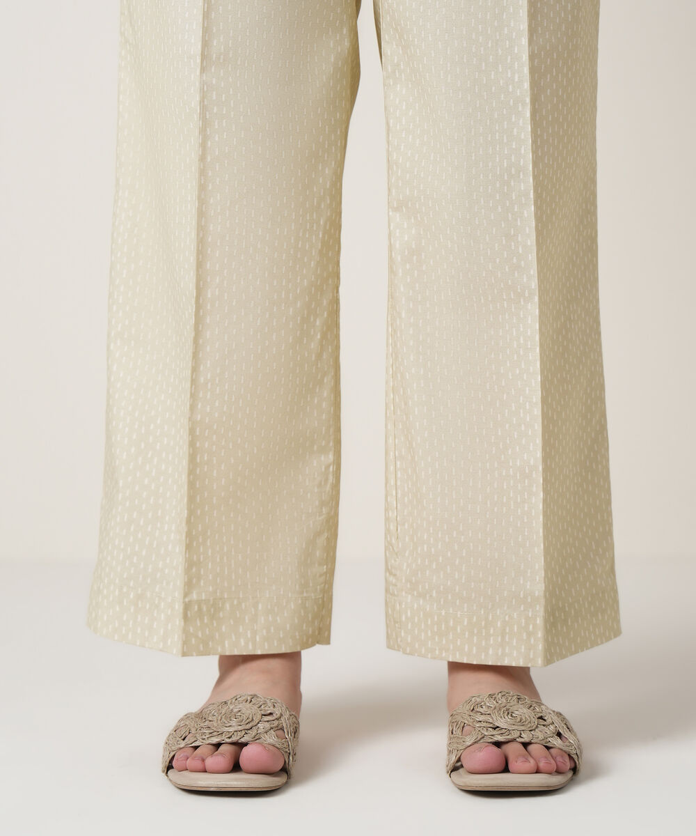 Women's RTW Cambric Off White Printed Trousers