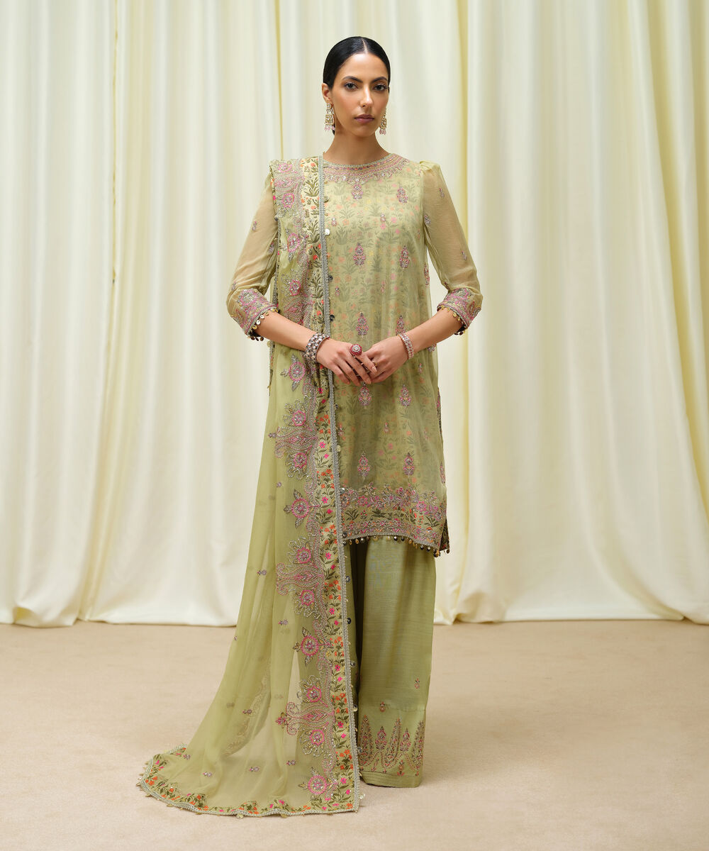 Women's Unstitched Crinkle Chiffon Dyed Three Piece Suit
