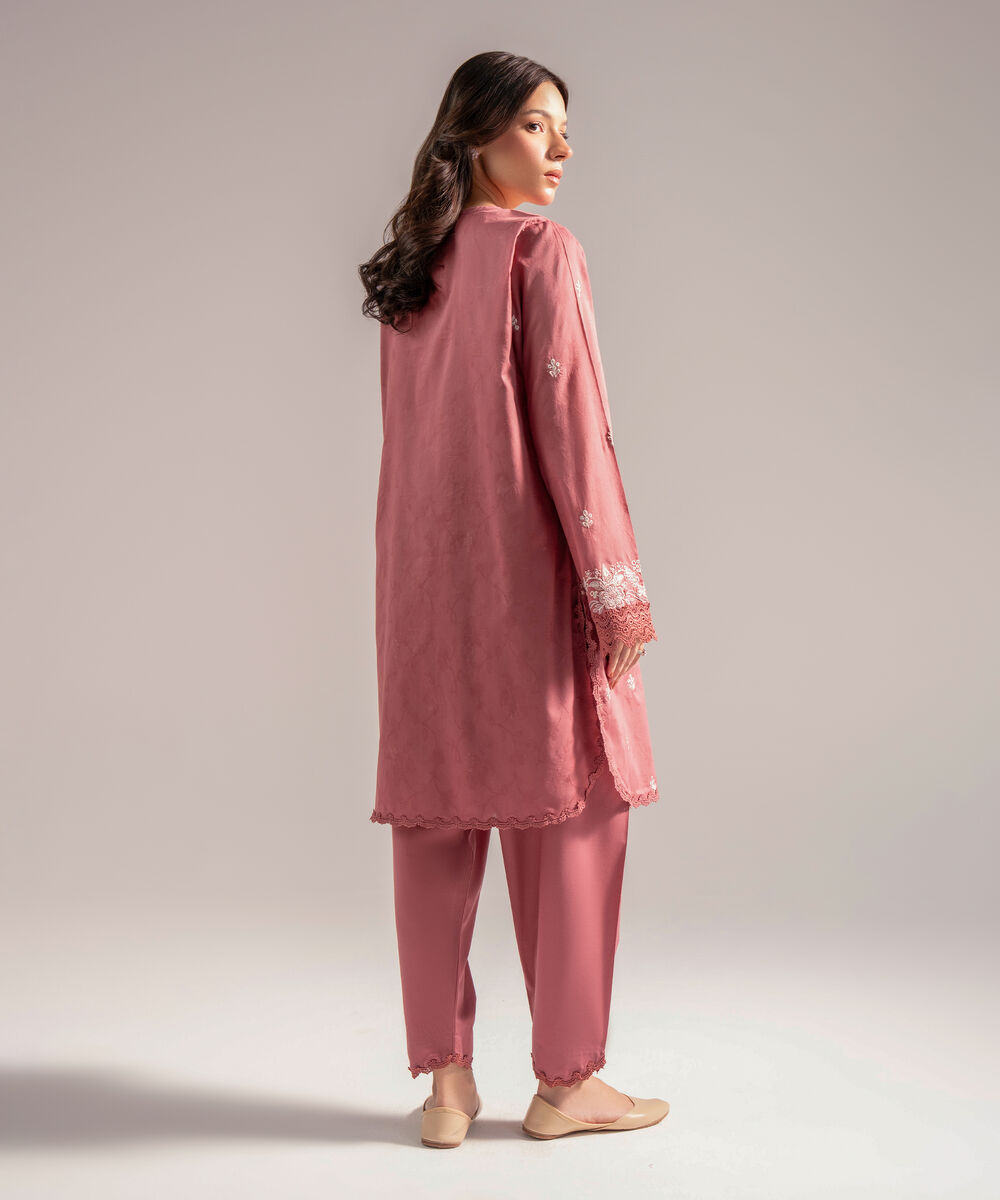 Women's RTW Self Jacquard Embroidered Straight Mauve Shirt
