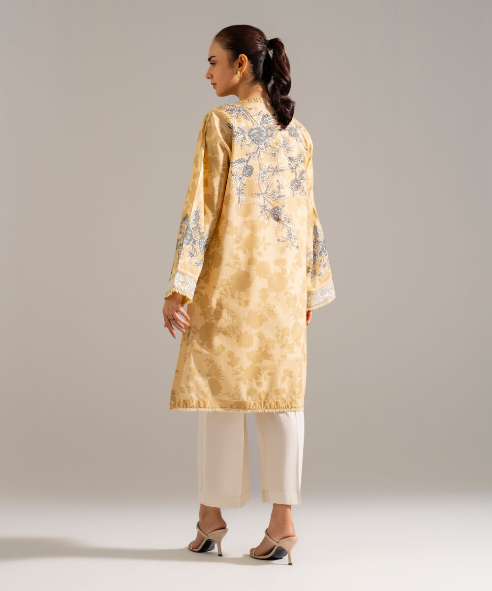 Women's RTW Zari Lawn Embroidered Beige Straight Shirt