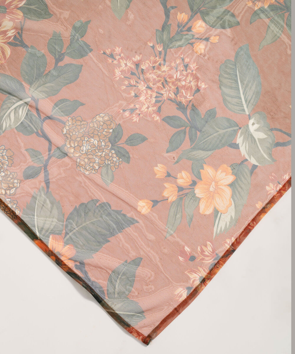 Women's RTW Blended Net Printed Terracotta Brown Dupatta