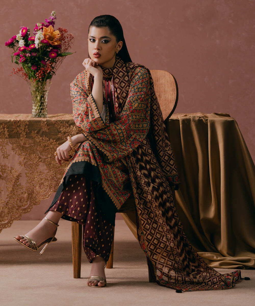 Women's Pret Blended Grip Red Printed Three Piece Suit