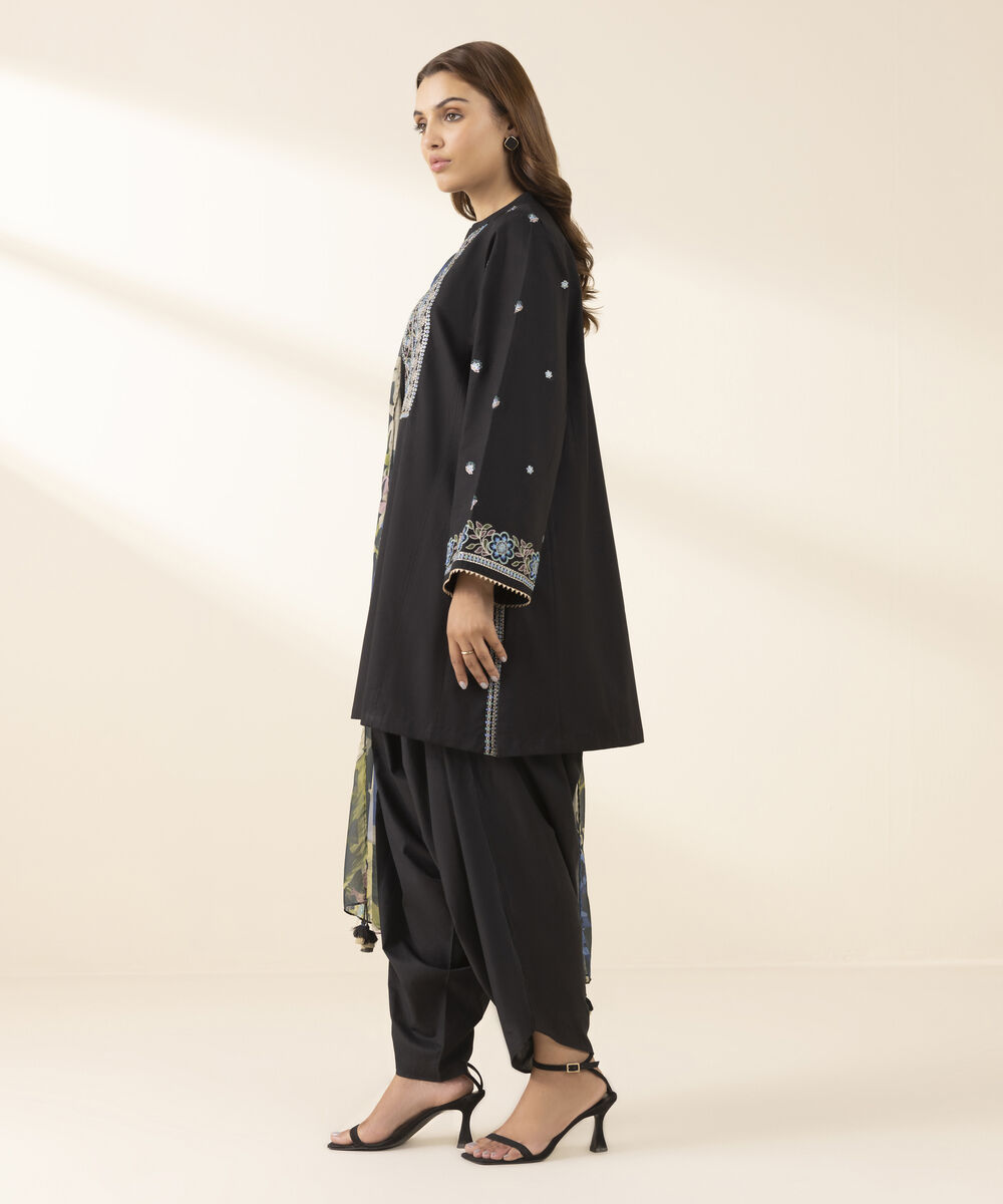 Unstitched Women's Black Textured Lawn 3 Piece Suit