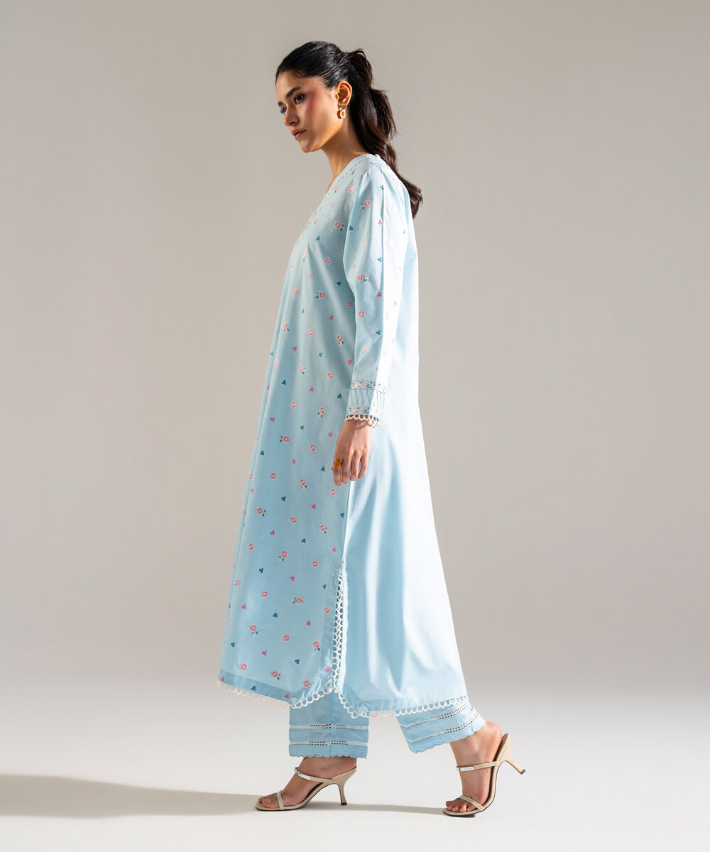 Women's RTW Lawn Embroidered Blue 2 Piece Suit