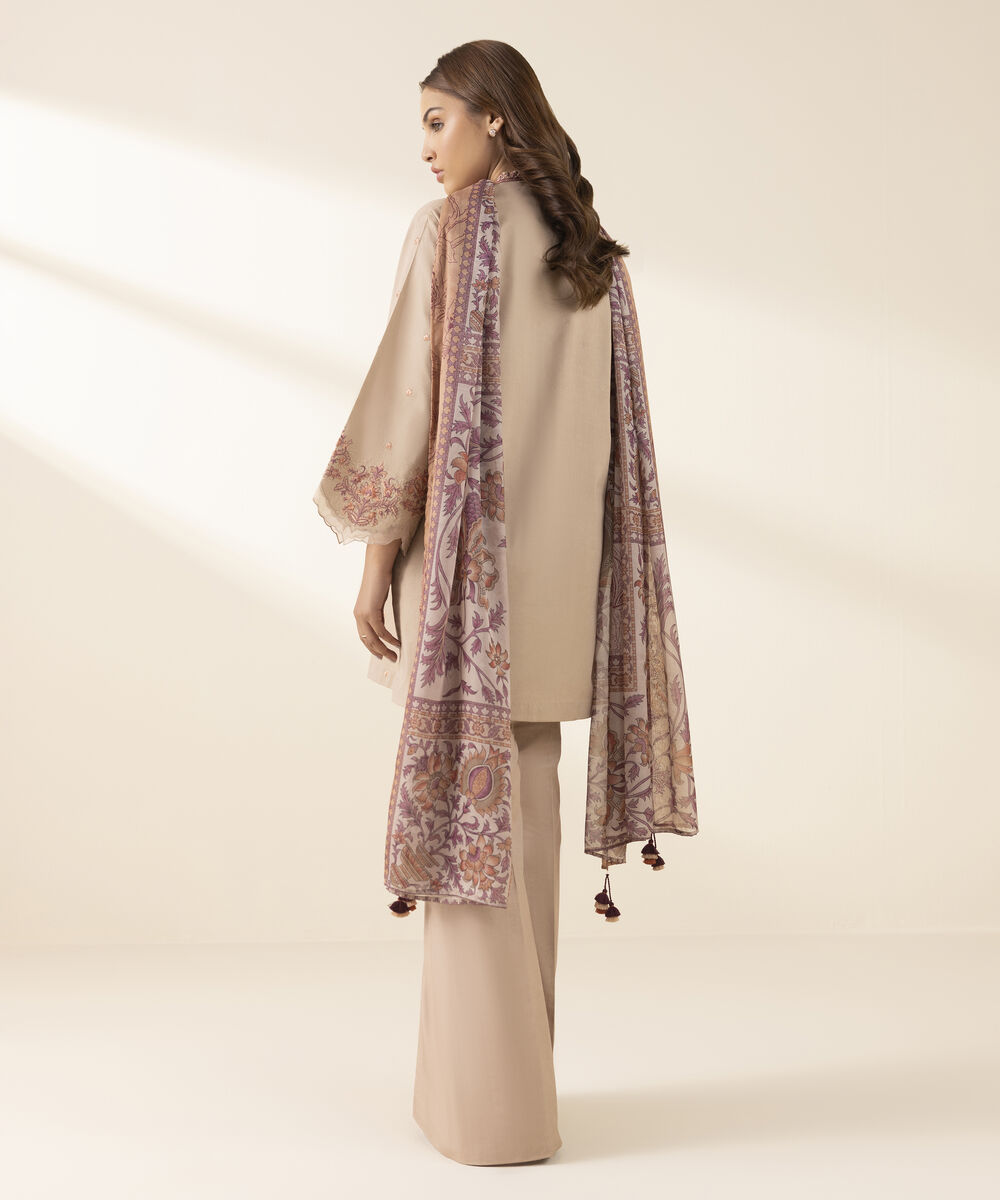 Unstitched Women's Beige Textured Lawn Shirt Dupatta