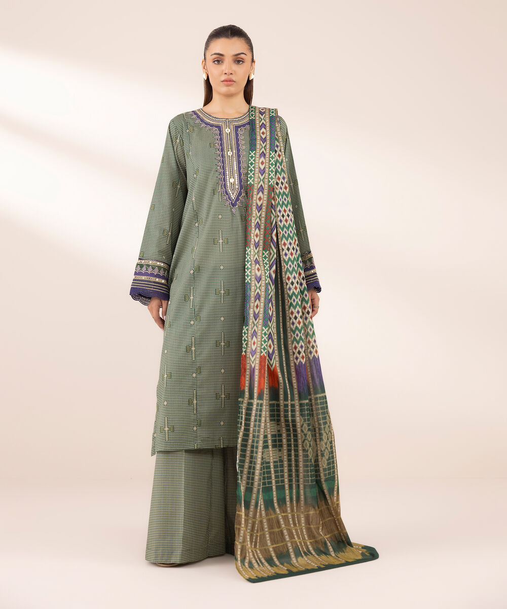 Women's RTW Lawn Green Embroidered A-Line Shirt