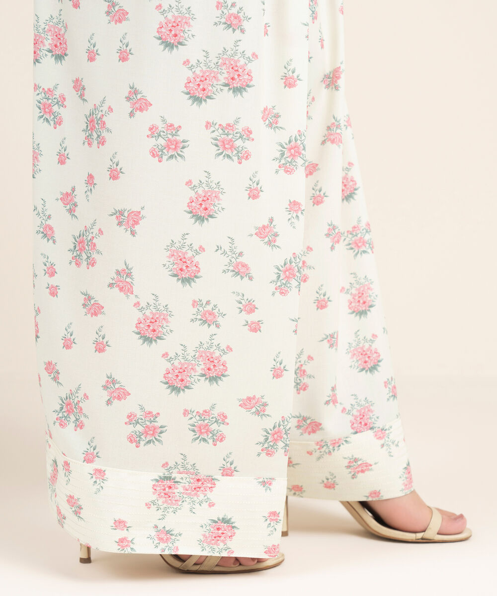 Women's RTW Linen Viscose Printed White Farshi Shalwar