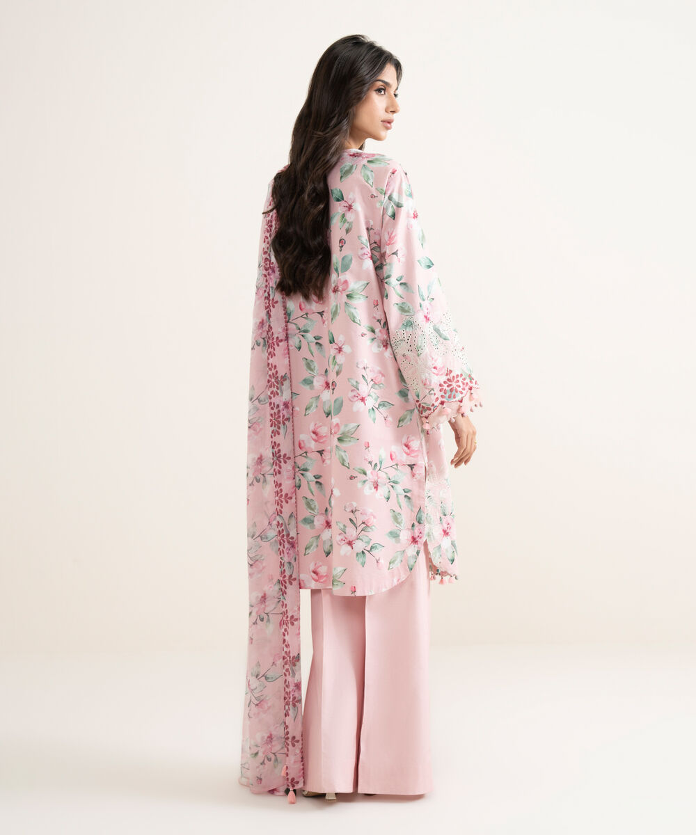 Women's Unstitched Lawn Embroidered Pink  3 Piece Suit