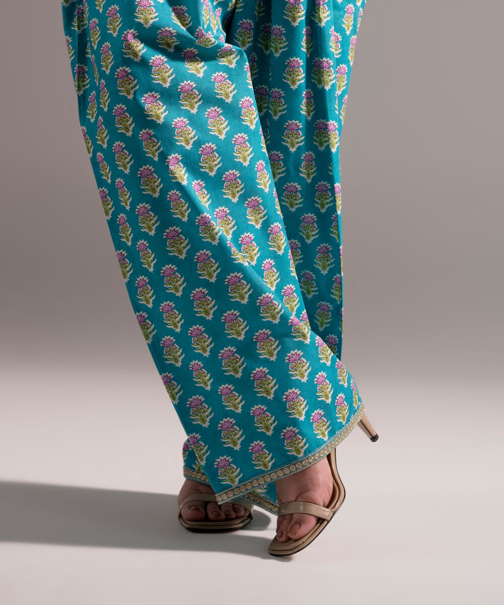 Women's RTW Cambric Embroidered Turquoise Shalwar